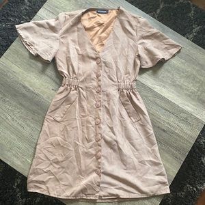 Pretty Little Thing Beige Brown Faux Suede Button Down Mini Dress Size 8